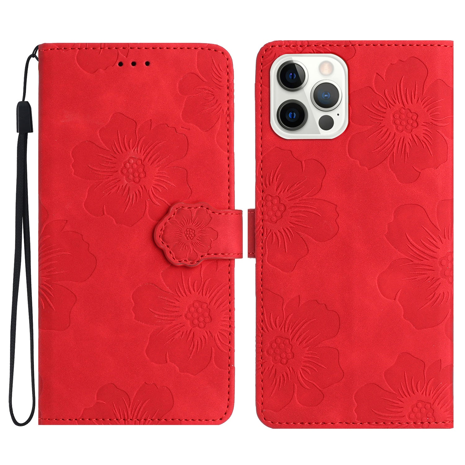 For iPhone 14 Pro Imprinted Flower Pattern Phone Case PU Leather Flip Stand Wallet Cover Shell with Strap For iPhone 14 Pro Imprinted Flower Pattern Phone Case PU Leather Flip Stand Wallet Cover Shell with Strap